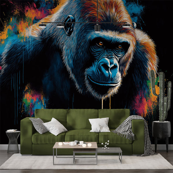 Artistic Gorilla Wallpaper | Vibrant Illustration on Black