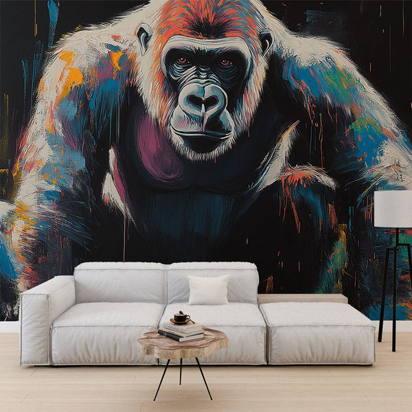 Artistic Gorilla Wallpaper | Vibrant Colors on Black Background