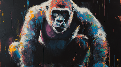 Artistic Gorilla Wallpaper | Vibrant Colors on Black Background