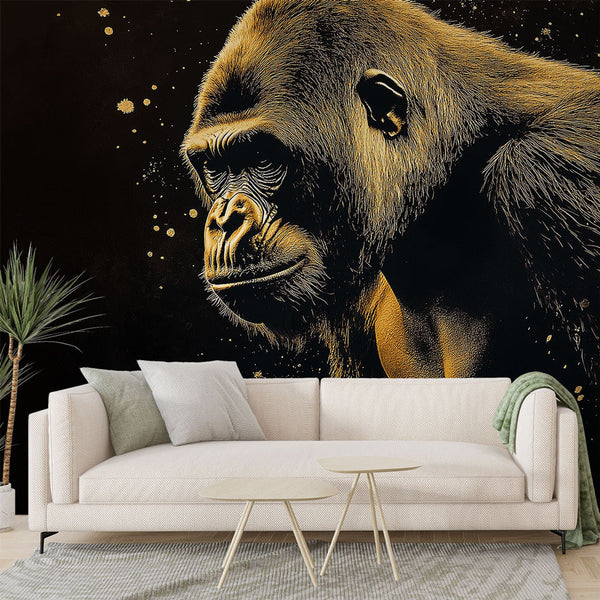 Black and Gold Gorilla Wallpaper | Luxurious Design