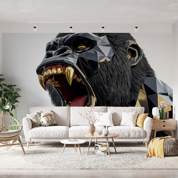 Geometric Gorilla Wallpaper | Bold Black and Gold Modern