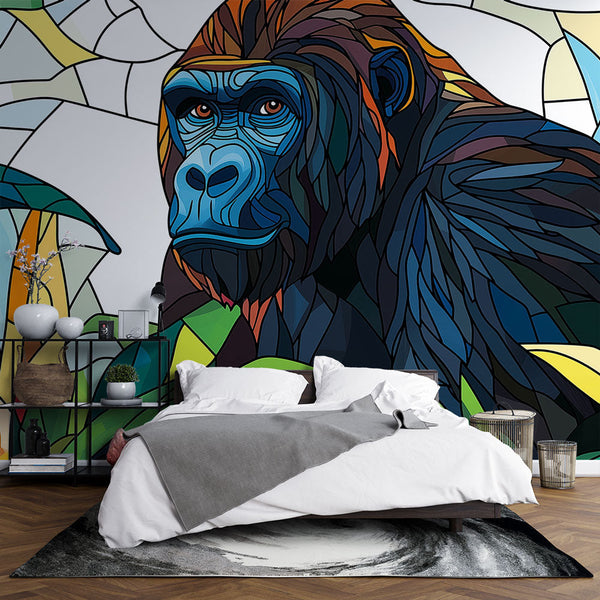 Tropical Gorilla Wallpaper | Colorful Geometric Illustration