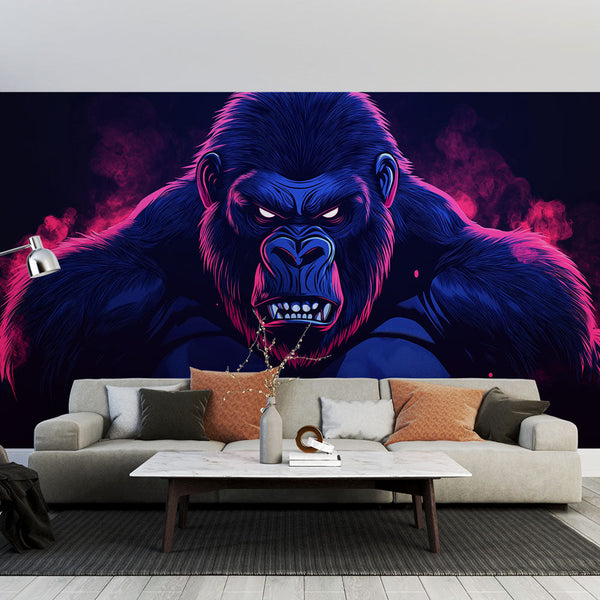 Bold Stylized Gorilla Wallpaper | Vivid Pink and Blue