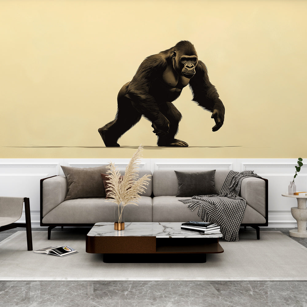 Stylized Gorilla Wallpaper | Bold Illustration on Beige