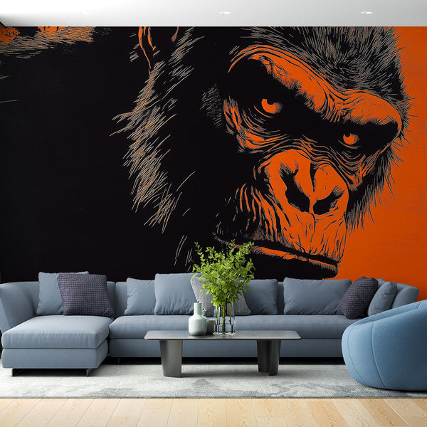 Orange Gorilla Wallpaper | Stylized Bold Illustration