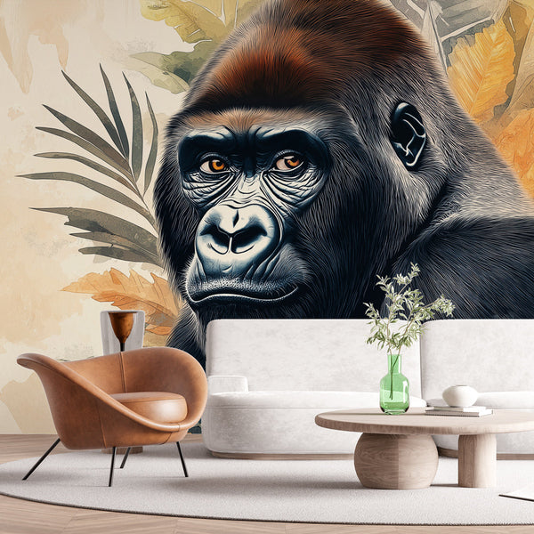 Artistic Gorilla Wallpaper | Tropical Foliage Portrait