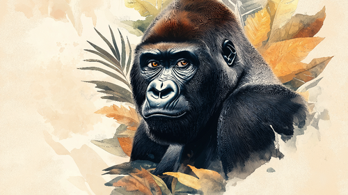Artistic Gorilla Wallpaper | Tropical Foliage Portrait