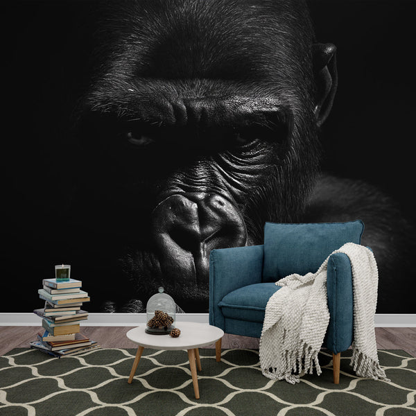 Dramatic Gorilla Wallpaper | Black and White Portrait