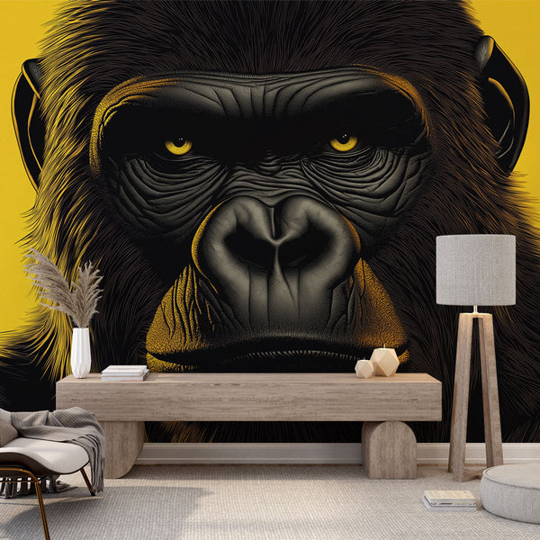 Powerful Gorilla Wallpaper | Bright Yellow Portrait