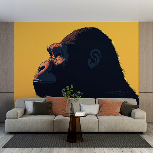 Bold Gorilla Profile Wallpaper | Vibrant Yellow Background