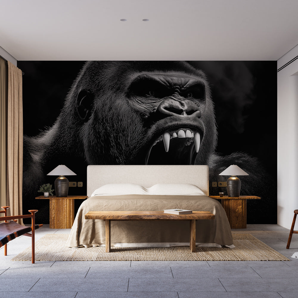 Powerful Gorilla Wallpaper | Dramatic Roaring Portrait