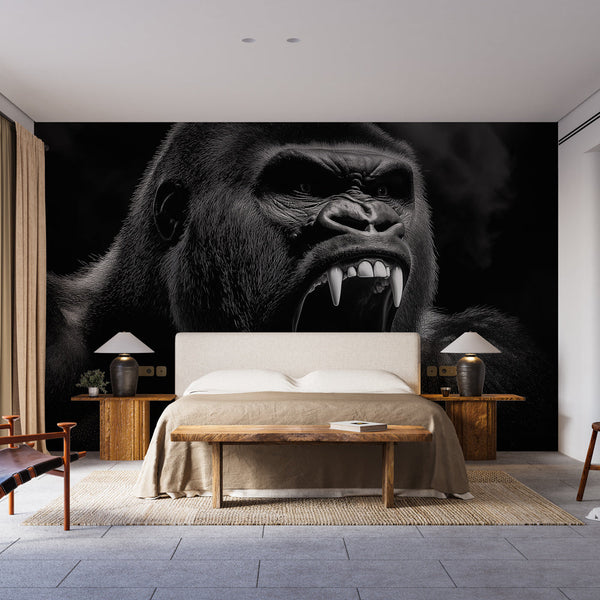 Powerful Gorilla Wallpaper | Dramatic Roaring Portrait