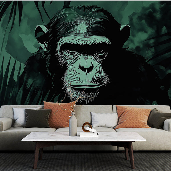 Gorilla Wallpaper | Bold Silhouette Wall Mural in Stylised Jungle