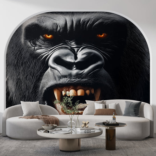Gorilla Wallpaper | Imposing Face with Piercing Eyes Design