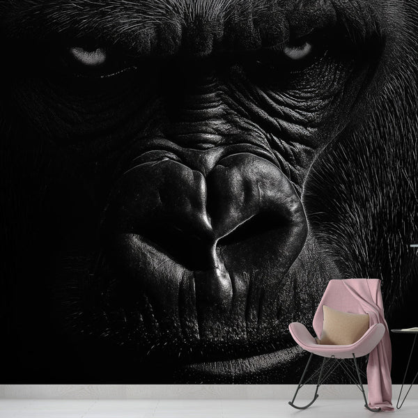 Striking Gorilla Face Wallpaper | Realistic Black and White