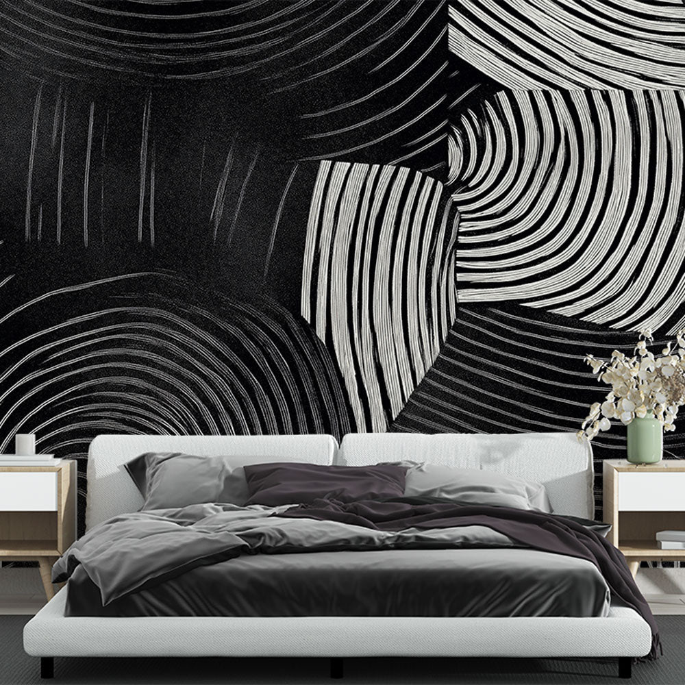 Graphic Wave Wallpaper | Black White Wall Mural