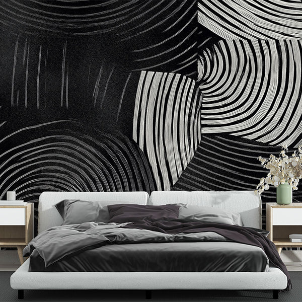 Graphic Wave Wallpaper | Black White Wall Mural