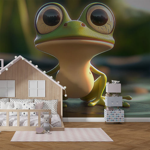 Adorable big-eyed stylized frog illustration wallpaper on natural background