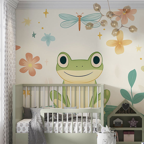 Frog Wallpaper | Frog on Leaf with Soft Floral Decor