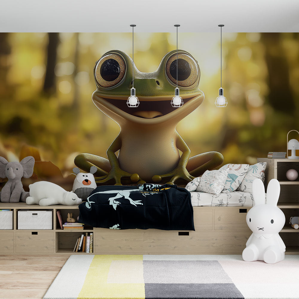Frog Wallpaper | Smiling Frog Illustration in Forest