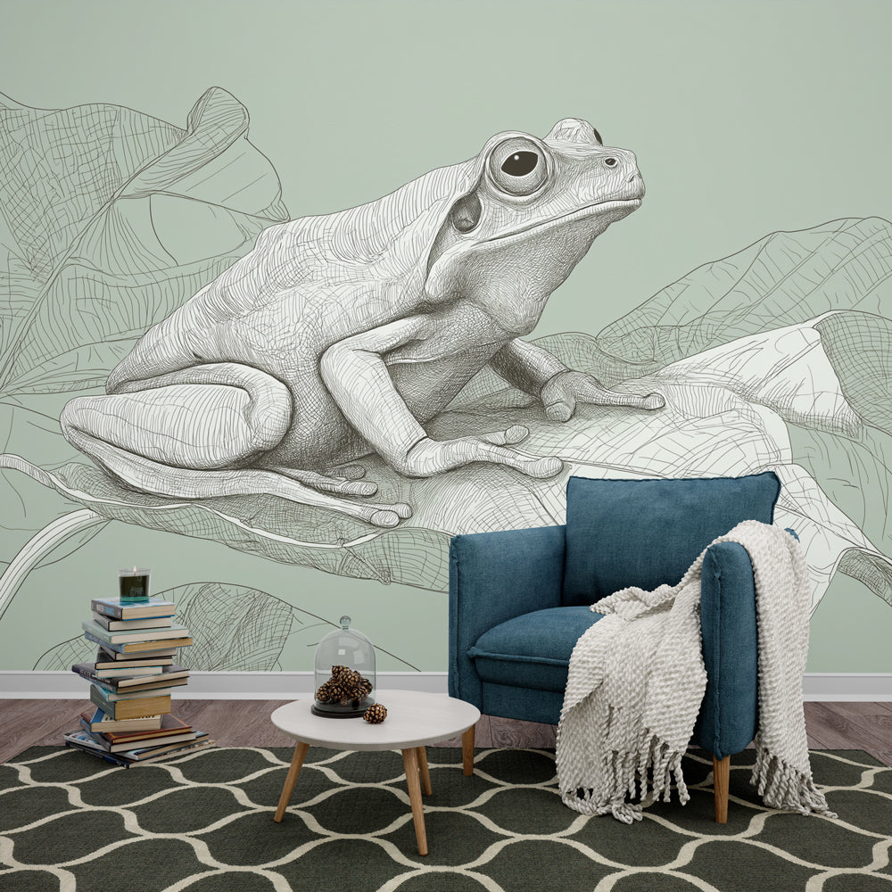 Frog Wallpaper | Delicate Frog Illustration on Green Leaves