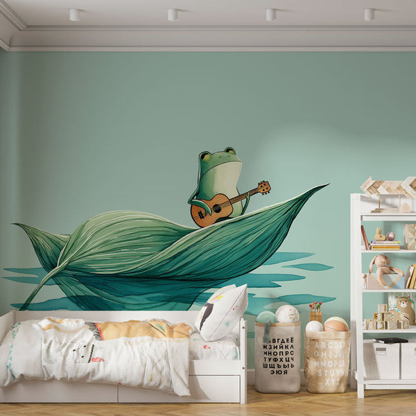 Musical Frog Wallpaper | Frog Playing Guitar on a Floating Leaf