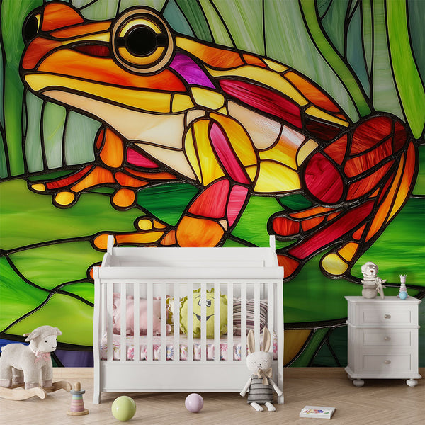 Frog Wallpaper | Stained Glass Frog on Water Lily Leaves
