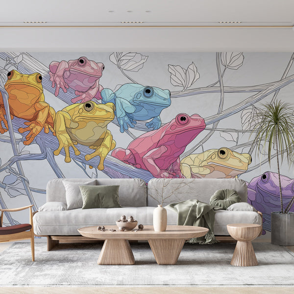 Frog Wallpaper | Playful Frogs Perched Along a Slim Branch