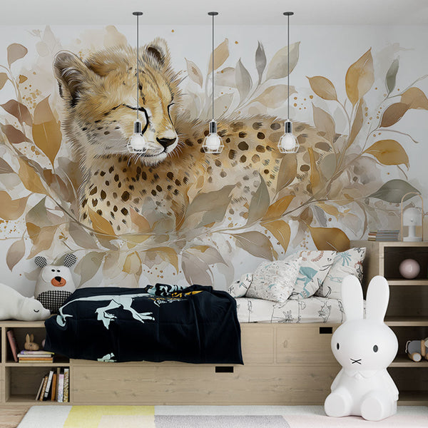 Cheetah Wallpaper | Elegant Cheetah Framed by Golden Leaves