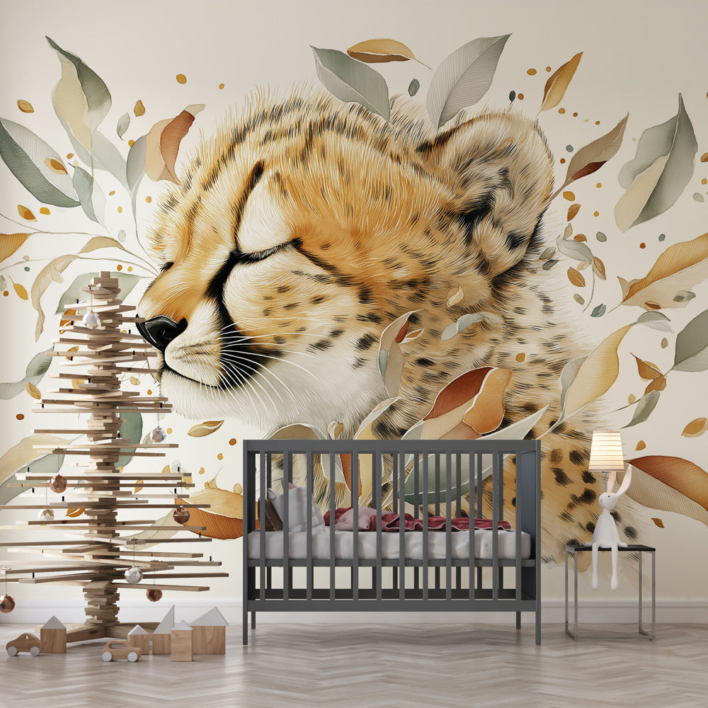 Cheetah Wallpaper | Peaceful Cheetah Among Delicate Leaves