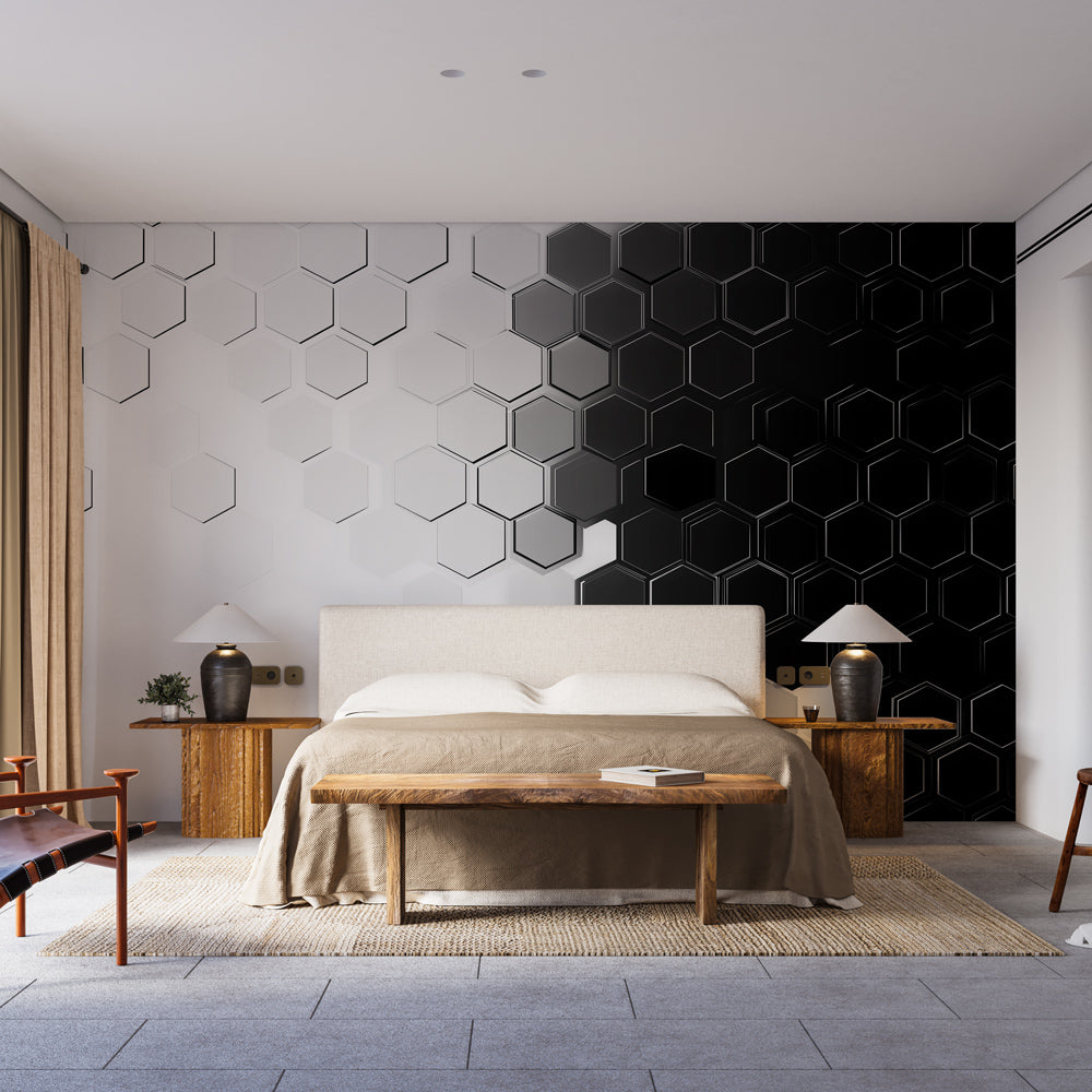 Hexagonal Wallpaper | Black & White Gradient Mural