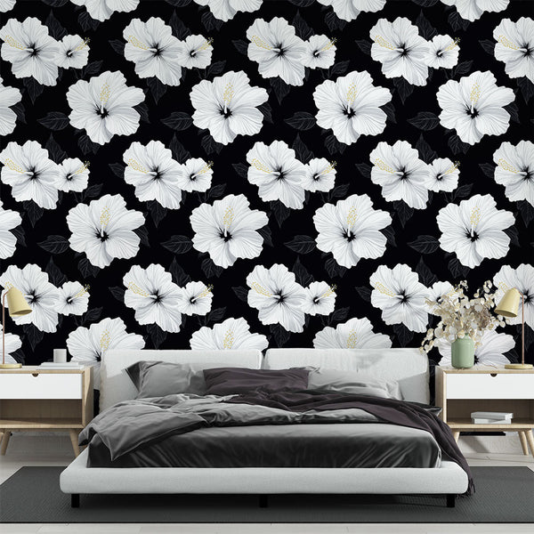 Hibiscus Wallpaper | Elegant White Flowers on Black