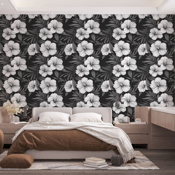 Hibiscus Wallpaper | Elegant Black and White Florals