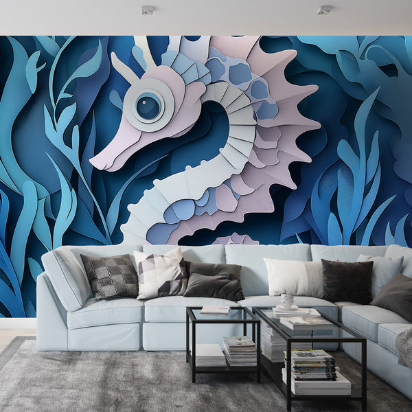 Seahorse Wallpaper | Artistic Colorful Seahorse with Marine Foliage