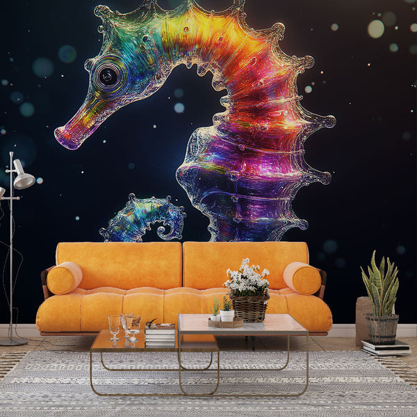 Seahorse Wallpaper | Iridescent Seahorse with Vibrant Reflections