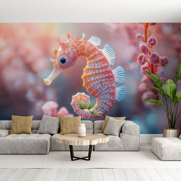 Seahorse Wallpaper | Pastel Coral Wall Mural
