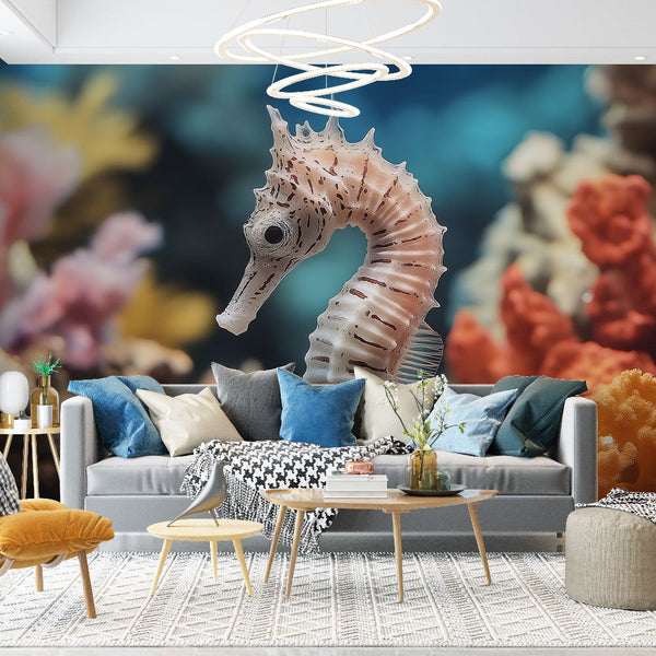Seahorse Wallpaper | Elegant Seahorse with Colorful Coral Background