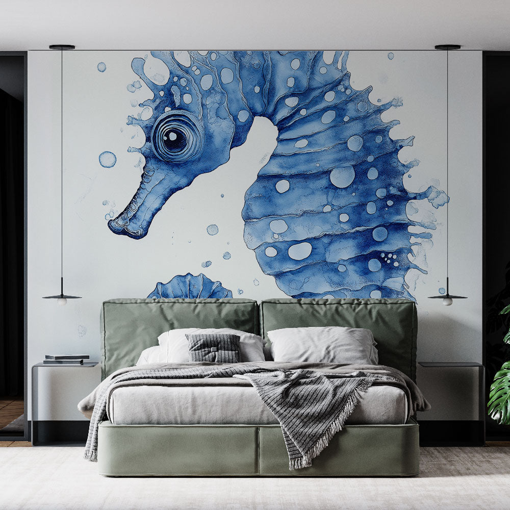 Seahorse Wallpaper | Aquatic Illustration in Blue Tones