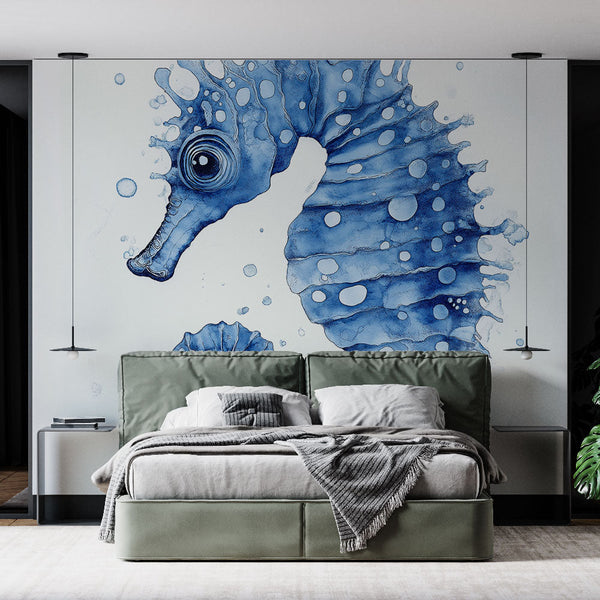 Seahorse Wallpaper | Aquatic Illustration in Blue Tones