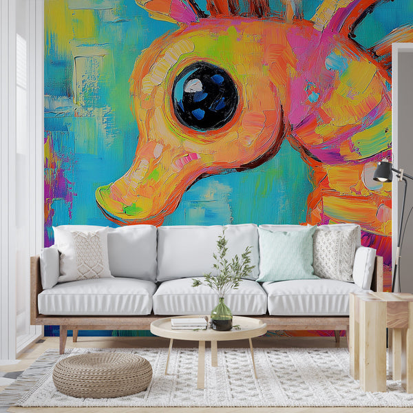 Seahorse Wallpaper | Colorful Vibrant Seahorse Illustration on Blue