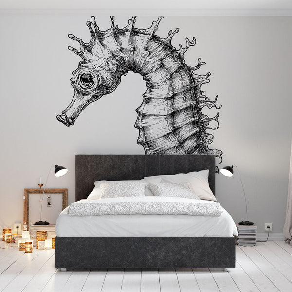 Seahorse Wallpaper | Delicate Black and White Illustration