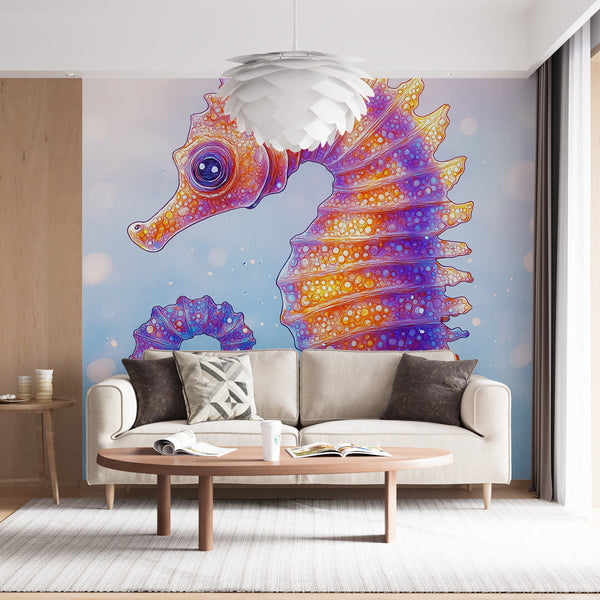 Seahorse Wallpaper | Vibrant Illustration in Bright Colors