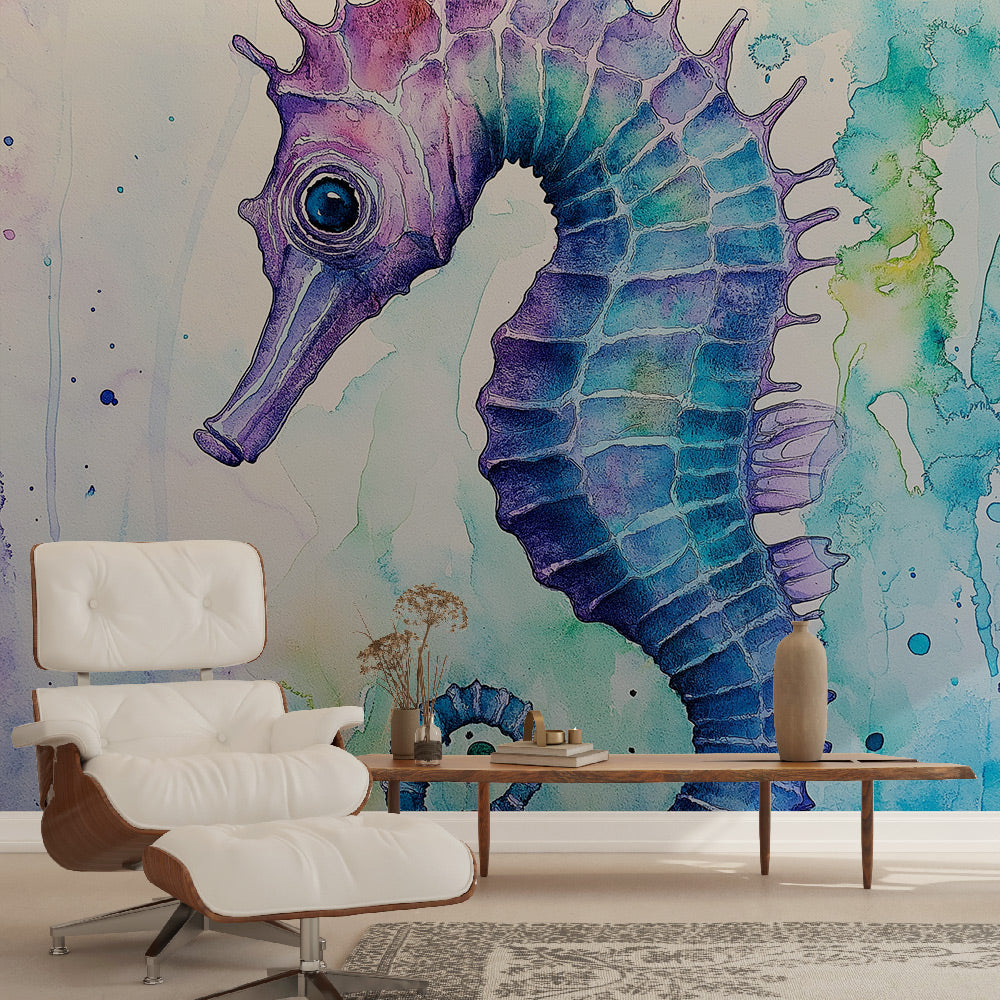 Seahorse Wallpaper | Watercolor Illustrations of Colorful Seahorses
