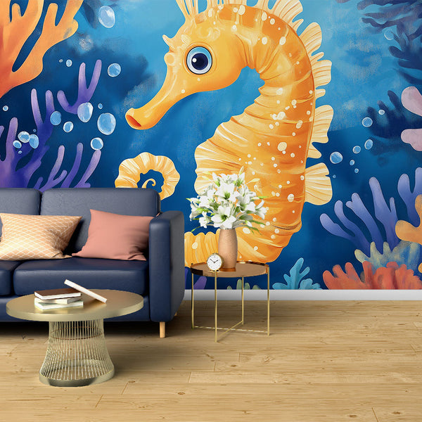 Seahorse Wallpaper | Colorful Underwater Illustrations with Coral