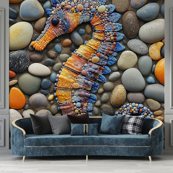 Seahorse Wallpaper | Colorful Seahorse Pattern on Textured Pebbles