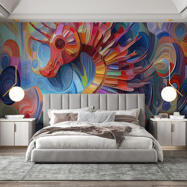 Seahorse Wallpaper | Colourful Dynamic Stylised Motif