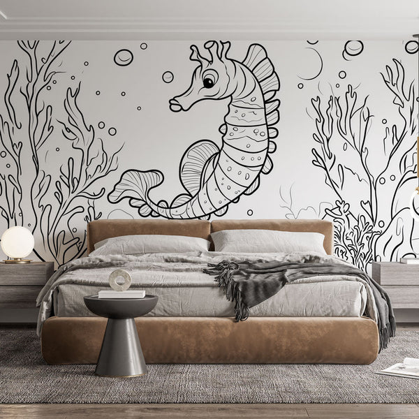 Seahorse Wallpaper | Seahorse and Aquatic Coral Motif