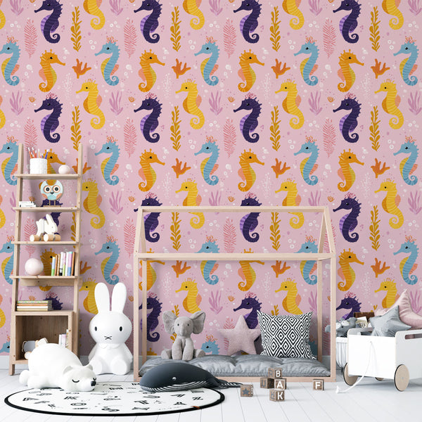 Seahorse Wallpaper | Colorful Seahorses on Soft Pink
