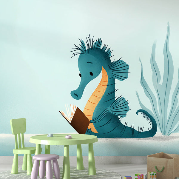 Seahorse Wallpaper | Curious Seahorse Reading a Book Underwater