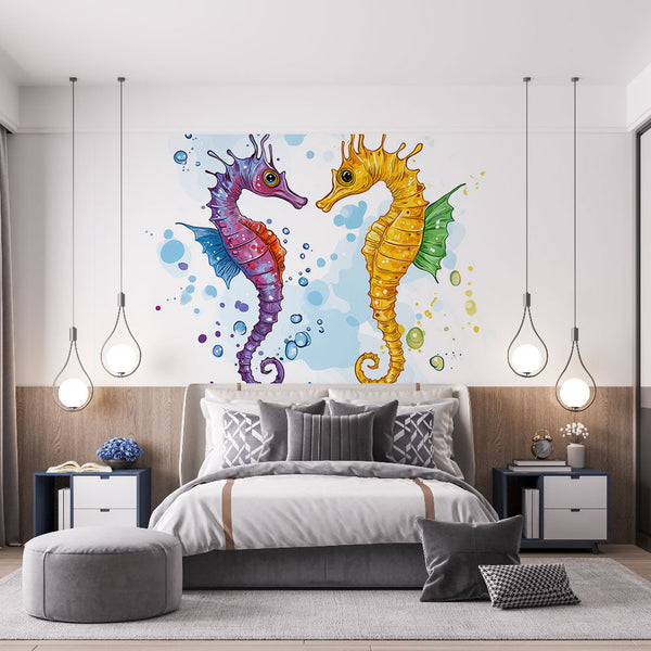 Colorful Seahorses Wallpaper | Playful Vibrant Aquatic Wall Mural